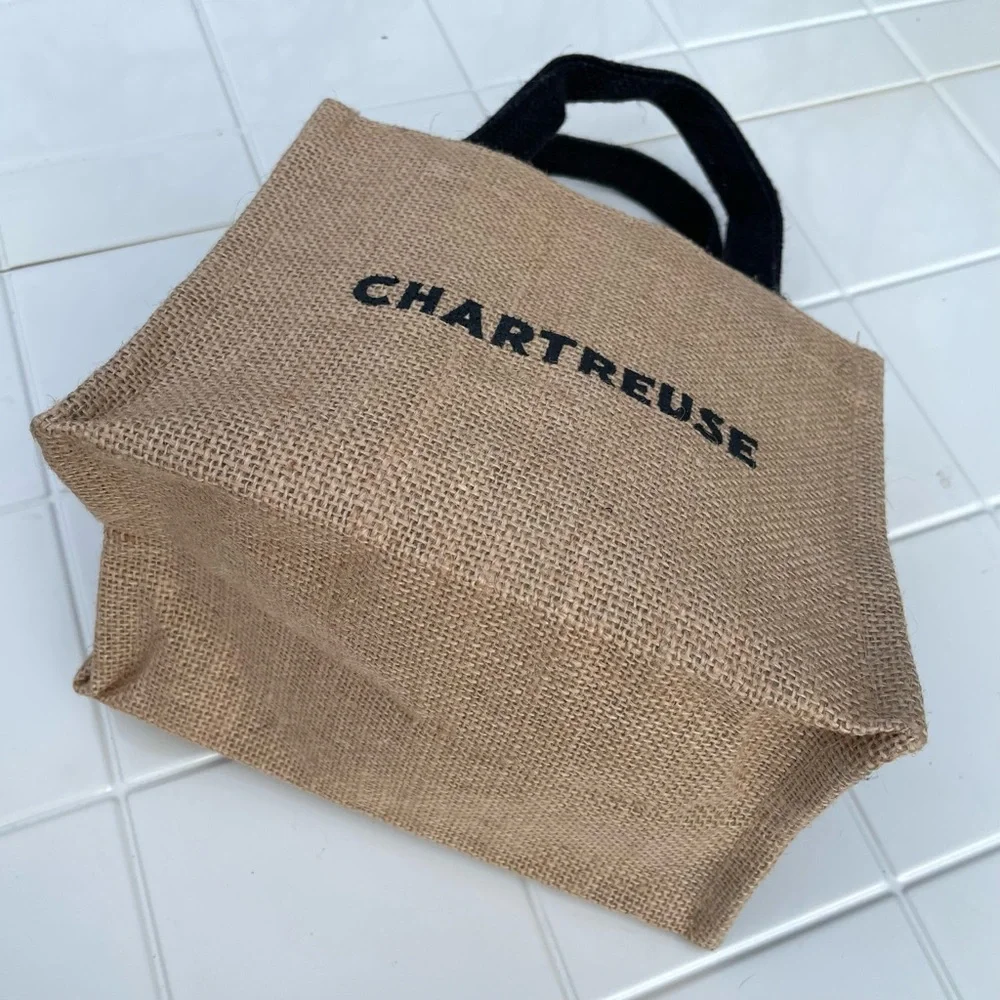 CHARTREUSE Liqueur Burlap Natural Jute Mini Tote Bag Gift Bag Promo Item